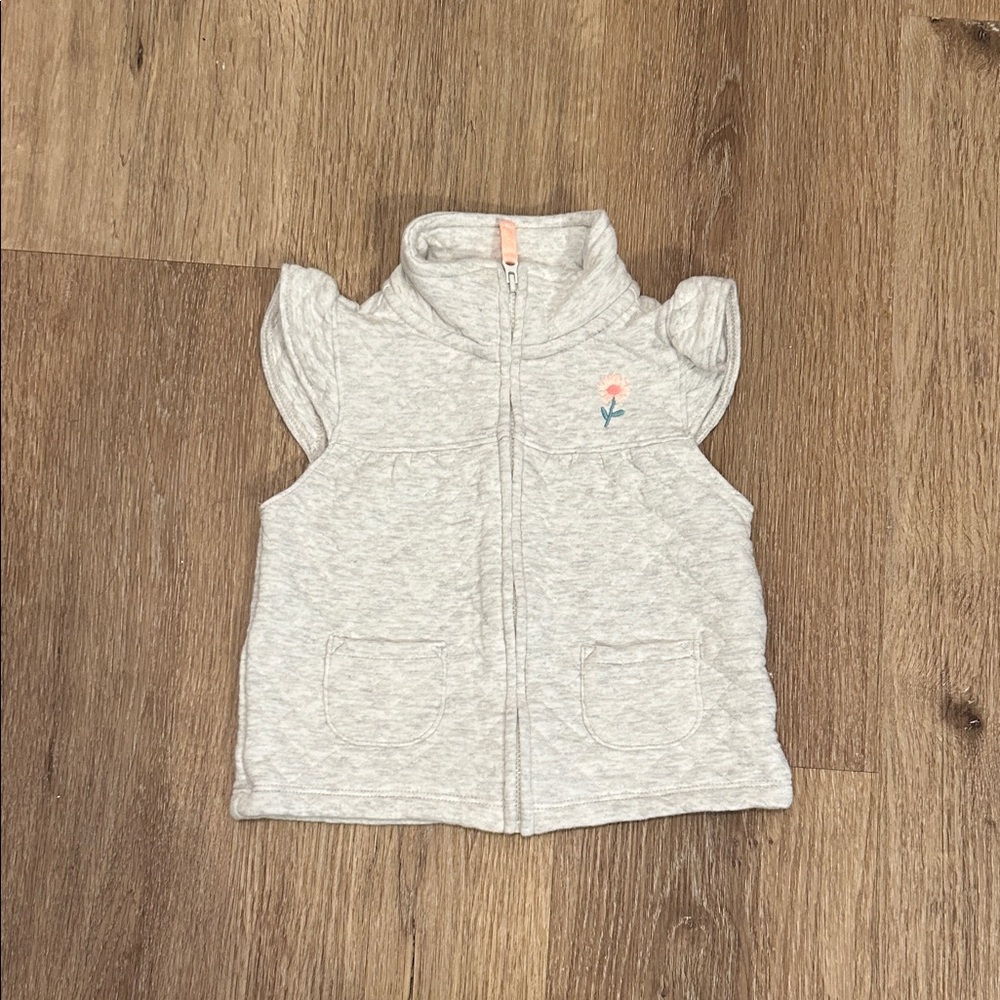 Carter's Gray Quilted Vest with Pink Flower Embroidery